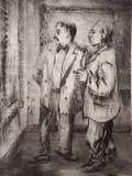 Clyde Singer, - ''Two Artists''-, etching, 1954, depicts Raphael Gleitsman and Emerson Burkhardt