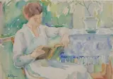 Jean Paul Slusser, - Seated Women Rreading-, watercolor on paper, ca. 1960