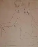 William Sommer, - Seated Nude-, pen and ink on paper, paper age toned