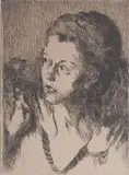 Raphael Soyer, - ''Girl at Doorway'' (Cole 58)-, etching, 1941