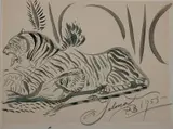 Paul B. Travis, - Tiger and Paul-, watercolor on paper, 1953, initialed P.B. 1953 and
