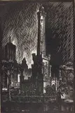 Charles Turzak, - ''Chicago Water Tower''-, woodcut, ca. 1935, bears a pencil signature and