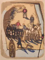 Sylvia Wald, - ''City Lot on Sunday''-, silkscreen in colors, 1946