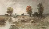 Van Wedege, - Sheep in Landscape-, watercolor on paper