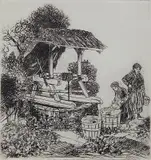 John Winkler, - ''Two Women At The Well-, etching