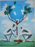 Mark Kostabi, - ''Give Leaves A Chance''-, silkscreen in colors, 1990