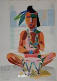 Stephen Longstreet, - ''Apache Drummer''-, mixed media collage