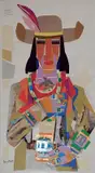 Stephen Longstreet, - ''Apache Santa Fe Jeweler''-, mixed media collage