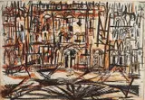 Rudy Pozzatti, - ''Palazzo, Florence''-, etching, engraving, aquatint and soft-ground in colors, 1954