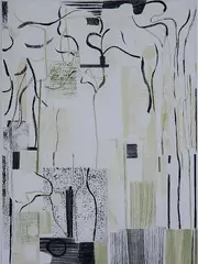 Bill Scott, - ''The Gray-Green Bottle''-, drypoint and roulette in colors, 2009