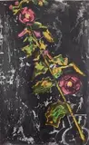 John Walker, - ''Diagonal Hollyhocks''-, etching with hand-coloring, 2003
