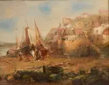 Edward William Cooke, - Seacoast Village-, oil on canvas