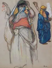 André Suréda, - Veiled Woman-, gouache and pastel on paper