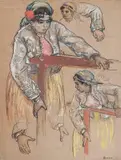 André Suréda, - Figural Studies-, gouache and pastel on paper