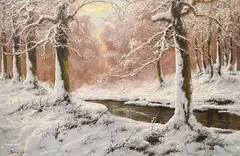 Joseph Dande, - Winter Landscape with Stream-, oil on canvas