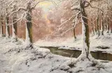 Joseph Dande, - Winter Landscape with Stream-, oil on canvas