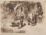 Félix Buhot, - ''Gardiens De Loges'' (Bourcard and Goodfriend 76)-, etching and aquatint, ca. 1878