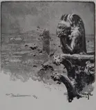 Auguste-Louis Lepère, - ''Stryge de Notre Dame'' (Lutz-Brissonneau 212)- wood, engraving on Japon, 1890