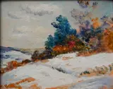 John Joseph Enneking, - Snowy Landscape-, oil on board, bears signature lower left