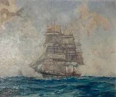 Lars Thorsen, - Ship at Sea-, oil on canvas