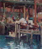 Esther Topp Edmonds, - Dock Scene-, oil on panel, 1928
