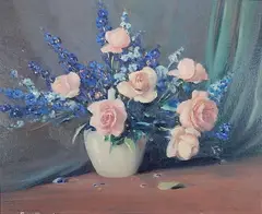 - Roses in White Vase- by Robert A. Graham, oil on canvasboard, offered Mar 2015