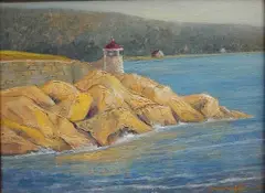 Xavier Barile, - ''Golden Rocks, Rockport MA''-, oil on canvasboard, 1945