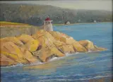 Xavier Barile, - ''Golden Rocks, Rockport MA''-, oil on canvasboard, 1945