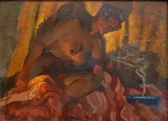 Harry Fisk, - ''Nude Contemplation''-, oil on panel