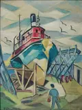 E. L. Donahue, - The Tugboat-, oil on canvasboard, 1951