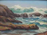 Ralph C. Scott, - ''Waves Against The Rocks''-, oil on canvasboard