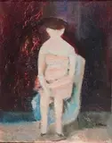 Harold Cohn, - Girl in Blue Chair-, oil on masonite