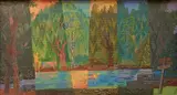 Hugh Donnell, - The Swimming Pool II-, mixed media on masonite, 1959