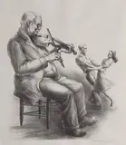 - ''The Old Fiddler's Dream''- by Victoria Hutson Huntley, lithograph, 1943, offered Mar 2015