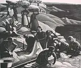 Clare Leighton, - ''Corsican Washerwomen'' (Boston Public Library 258)- wood, engraving, 1934