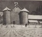 Martin Lewis, - ''Twin Silos'' (McCarron 119)-, drypoint, 1936