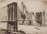 Nat Lowell, - ''Brooklyn Bridge''-, etching