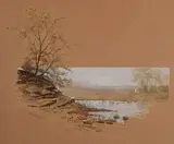 Hugh Huntington Howard, - Landscape-, gouache on cardboard, 1892