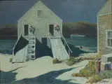 George G. Adomeit, - ''Monhegan Boat Shed''-, oil on panel, 1947