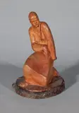 Sol Bauer, -''Kneeling Figure''-, carved cherry wood sculpture, 1949