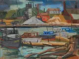 Louis Penfield, - ''Richmond Harbor''-, pastel on paper, 1952