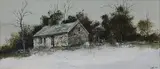 Fred Leach, - Stone Cabin in Winter Landscape-