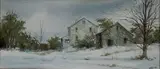 Fred Leach, - House and Barn in Winter Landscape-