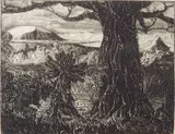 Paul Travis, - African Landscape-, etching, 1930