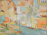 Helen Botway, - ''Recollection of Taxco''-, oil on canvasboard, 1961