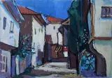 Branko Kovačević, - Street Scene-, gouache and watercolor on paper