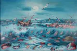 Max Fleshman, - ''Lip Sink''-, mixed media on canvas