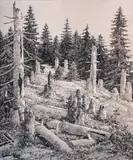 Nikola Pindikov, Fireplace, 1940, ink on paper