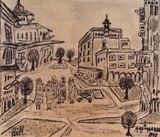 Naum Hadjimladenov, Cityscape, 1940, watercolor and ink on paper