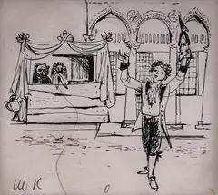 Ivan Kirkov, Jester, ink and pencil on paper